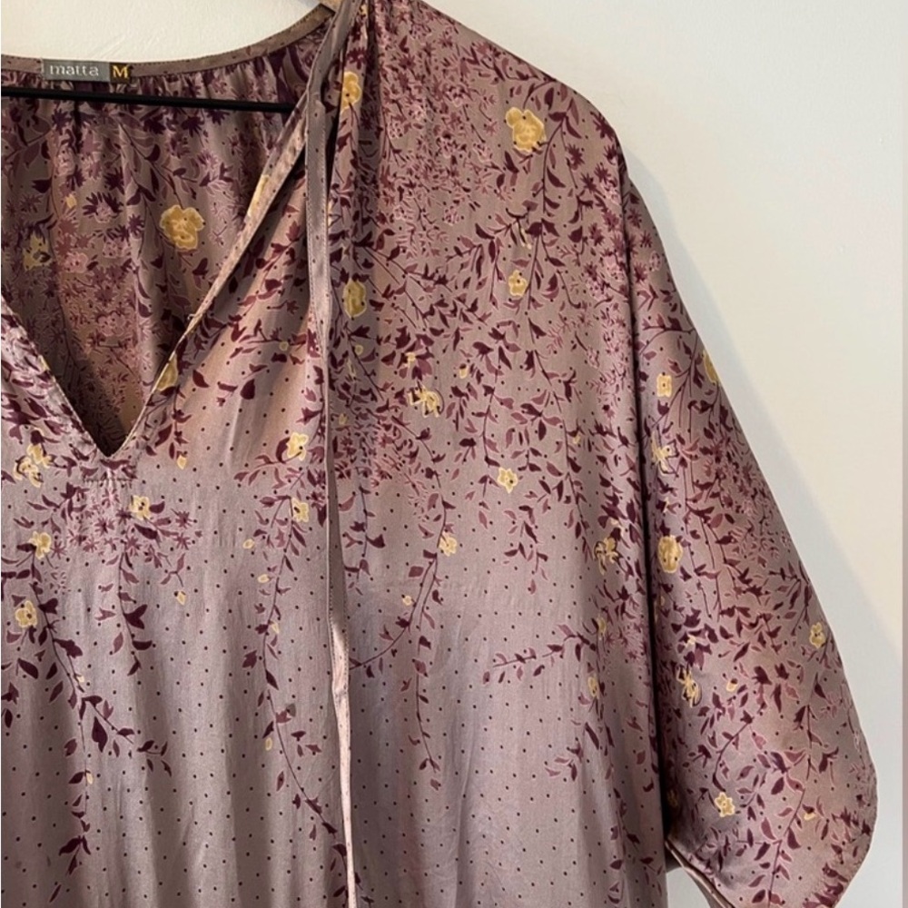 Matta NY silk dress floral tunic midi dress medium tie waist RARE - Picture 8 of 9